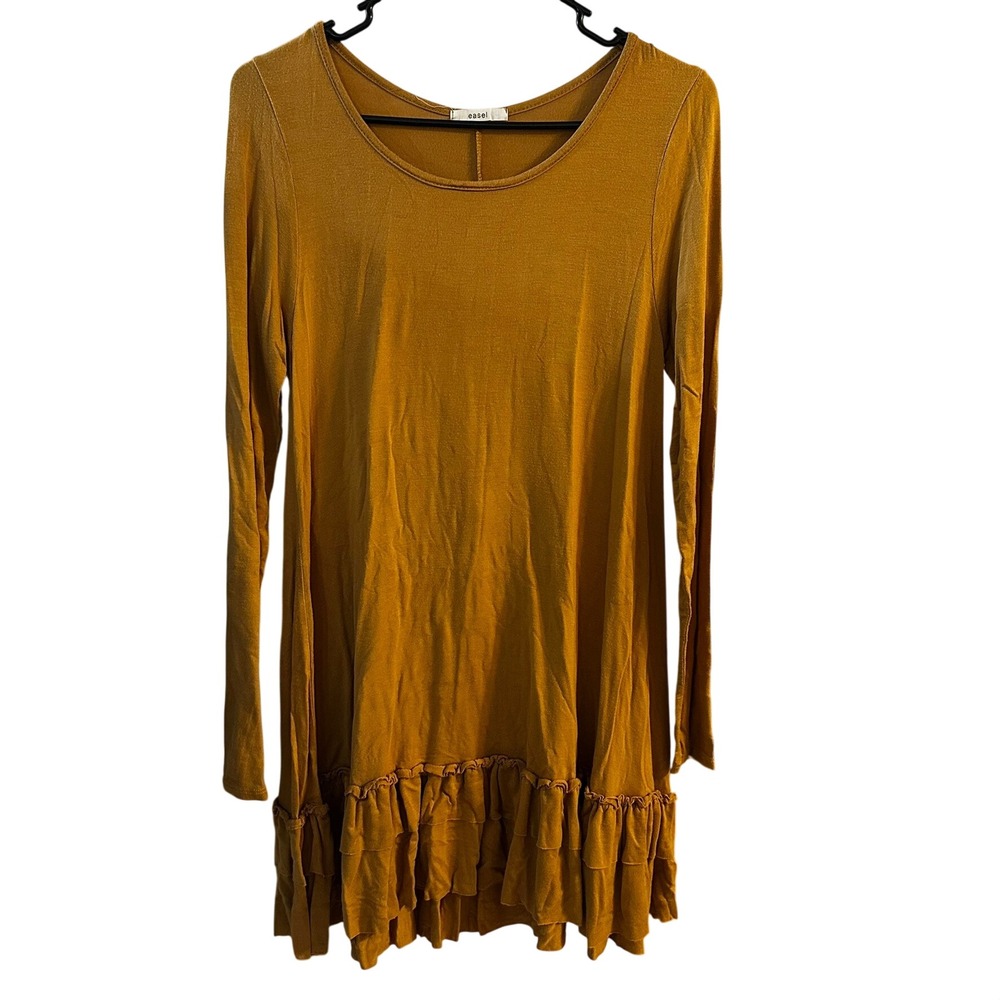 Easel Mustard Yellow Ruffle Hem Long Sleeve‎ Tunic Women's Small E12088